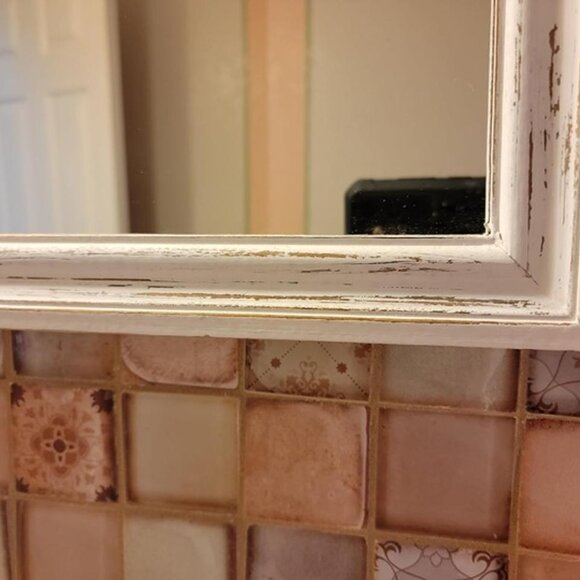 NEW Wood Frame Wall Mirror 16x20 inches | Rustic White Farmhouse Mirror Decor - Picture 8 of 8